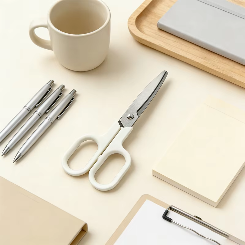 White Plastic Handle Stationery Scissors Stainless Steel Office Paper Cutting Scissors Household Multipurpose Hand Scissors
