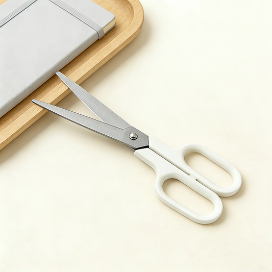 White Plastic Handle Stationery Scissors Stainless Steel Office Paper Cutting Scissors Household Multipurpose Hand Scissors